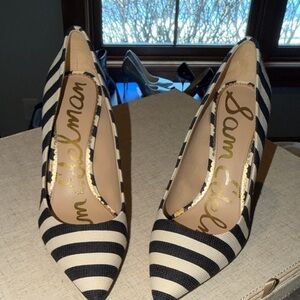 Sam Edelman Black and Cream Striped Heels